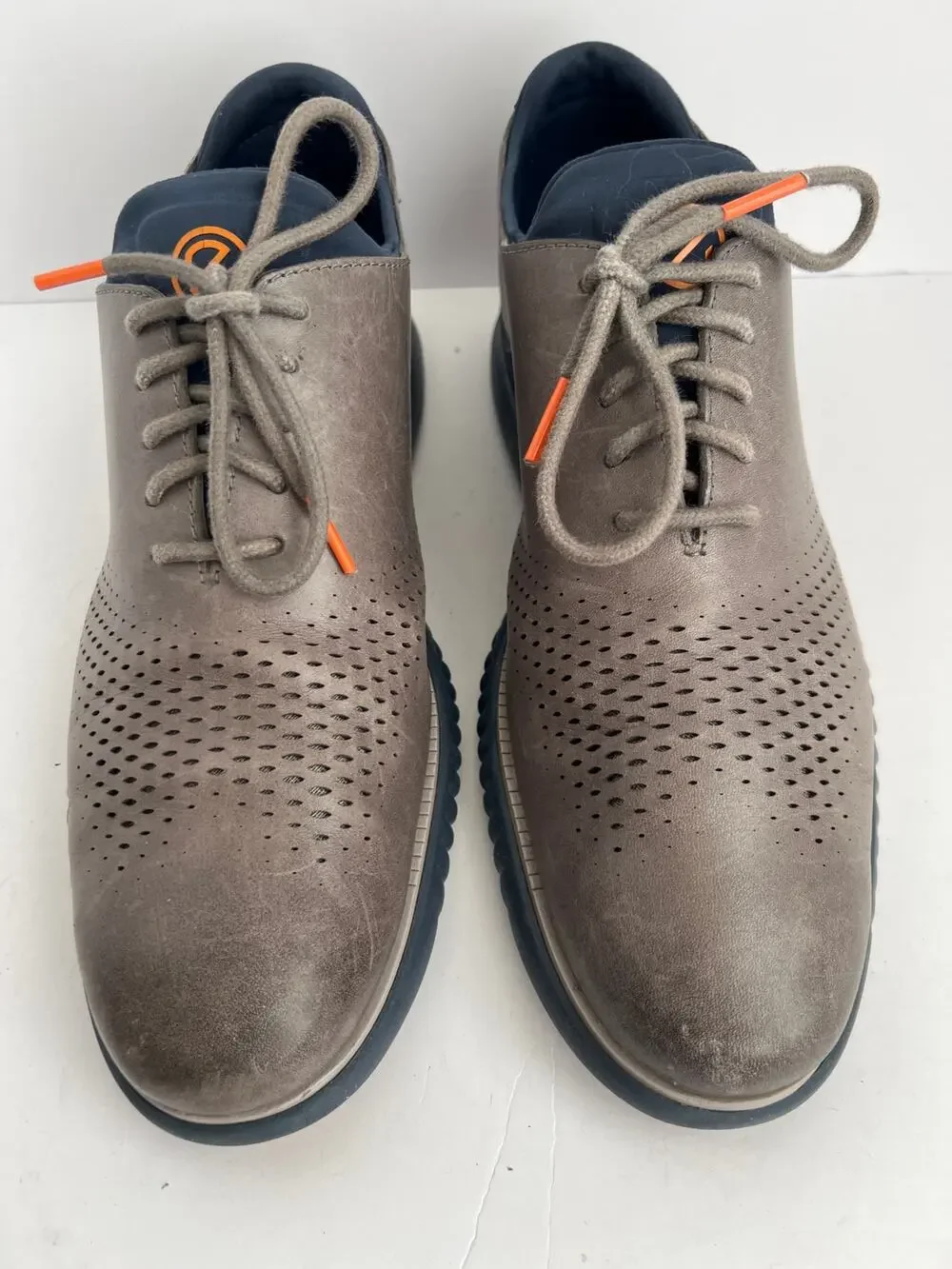 Cole Haan Zerogrand Gray Perforated Leather Wingtip Oxford Shoes Men Size 10.5